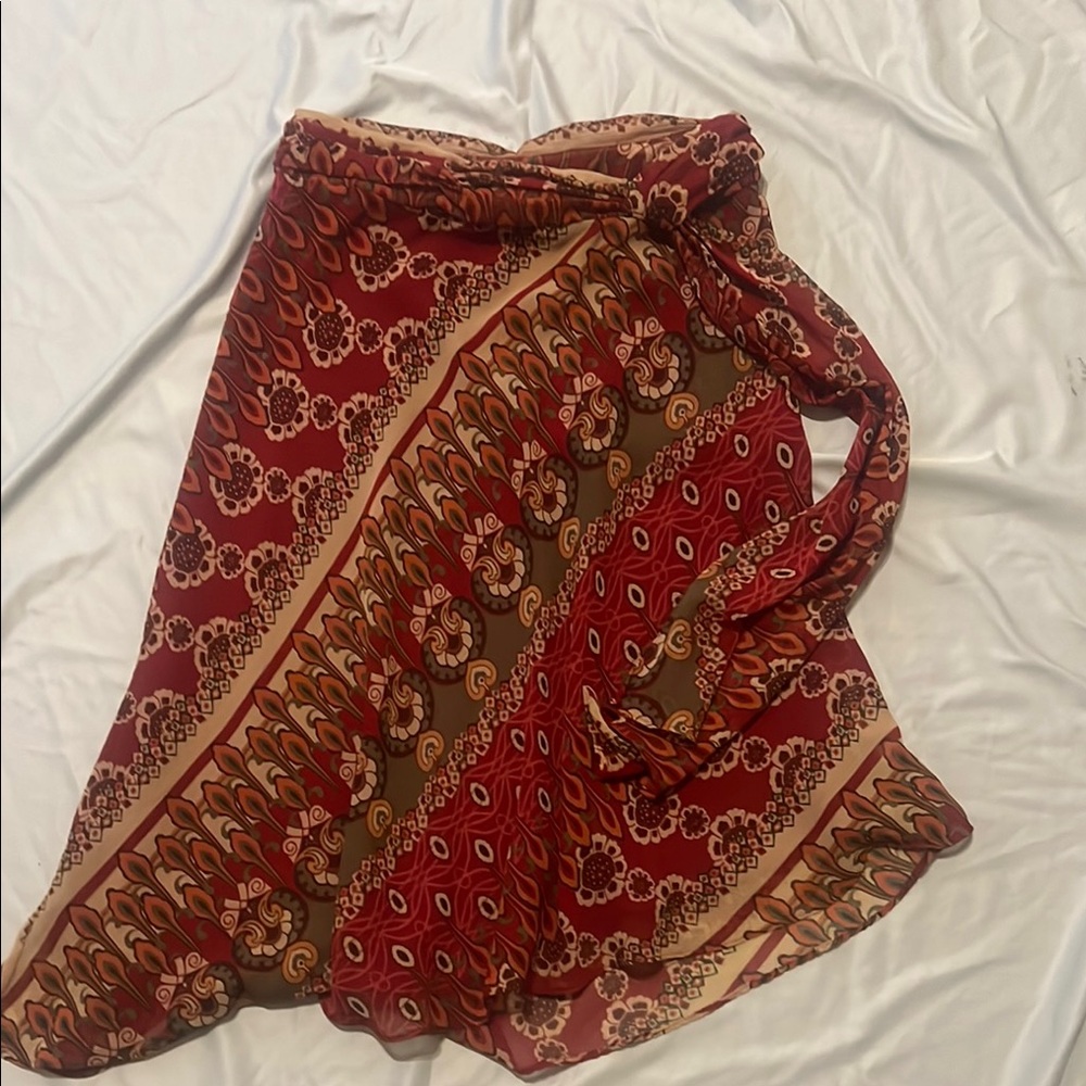 Vibrant Red and Brown Patterned Skirt
